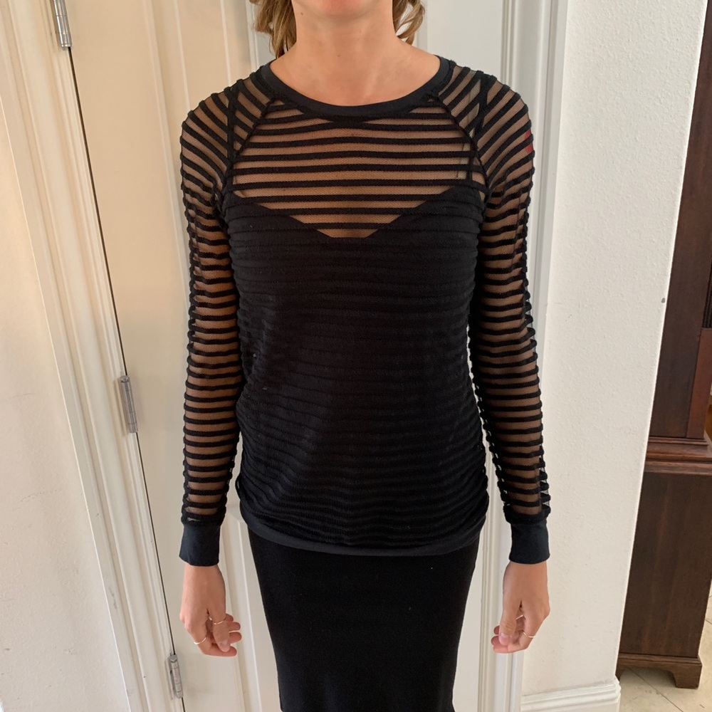 Black mesh striped blouse